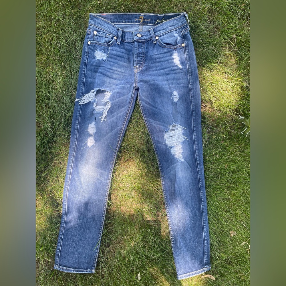 7 For All Mankind Josefina Skinny Boyfriend Distressed Jean Sz 25